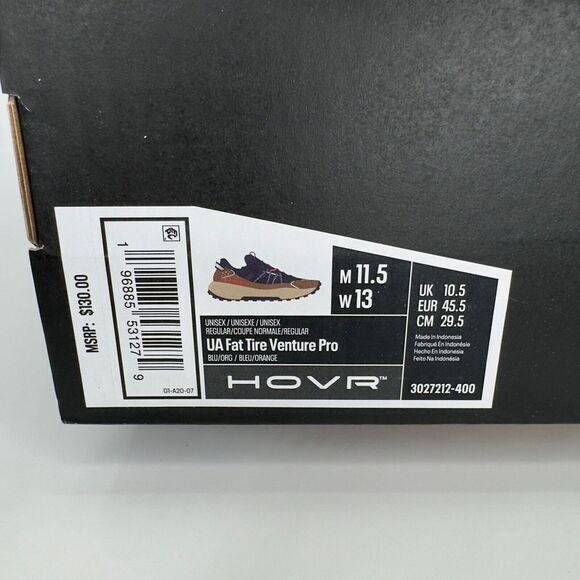 Under Armour Fat Tire‎ Venture Pro Sneakers M11.5/W13 Blue Orange 3027212-400 - Picture 11 of 11